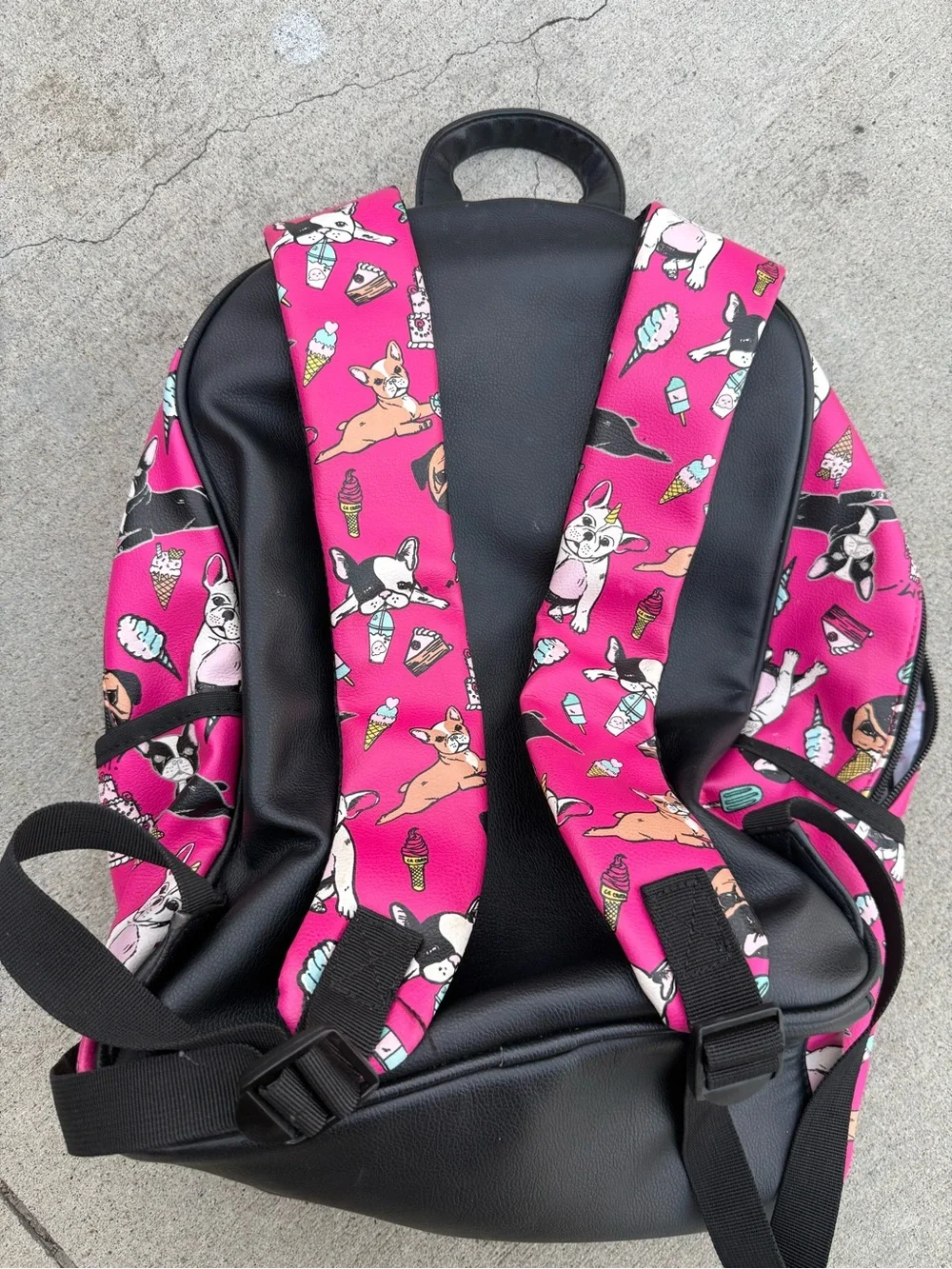 Betsey Johnson Hot Pink Dessert Print Backpack with Gold Plaque